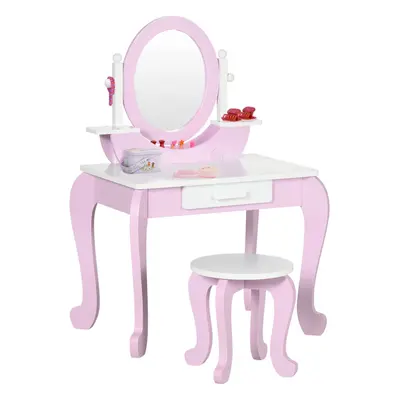 ZONEKIZ Kids Dressing Table Set, Kids Vanity Set w/ Drawer - Pink