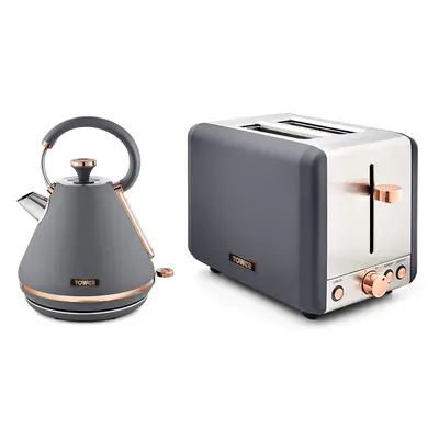 Tower Cavaletto Pyramid Kettle & Slice Toaster Kitchen Set (Grey)