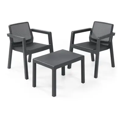 Keter Balcony Furniture Set Graphite Outdoor Garden Table and Lounge Chairs