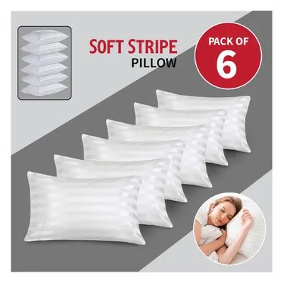 6 PACK Pillows Luxury Hotel Quality JUMBO Extra Filled Neck Support Stripe Pillow