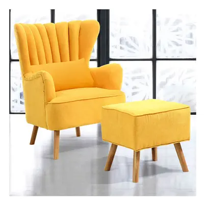 Occasion Wingback Armchair with Footstool Yellow