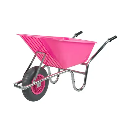 (Pink - 110L Wheel barrow single wheel) KCT Litre Garden Steel Wheelbarrows Reinforced Tyre