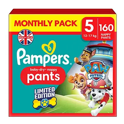 Pampers Baby-Dry Nappy Pants Paw Patrol Edition Size 5, Nappies, 12kg-17kg, Monthly Pack, With A