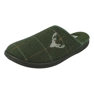 (Green, UK 7) Mens Padders Stag Detailed Mule Slippers Stag