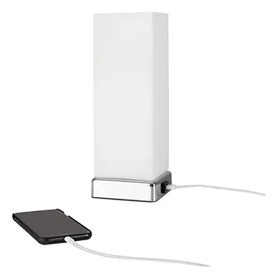 Modern Chrome & White Frosted Glass Bedside Touch Table Lamp with USB Charging Port - Complete w