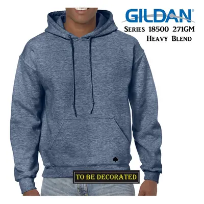 (M) Gildan Heather Sport Dark Navy Hoodie Heavy Blend Hooded Sweat Mens