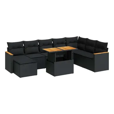 (black) vidaXL Piece Garden Sofa Set with Cushions Beige Poly Rattan Acacia