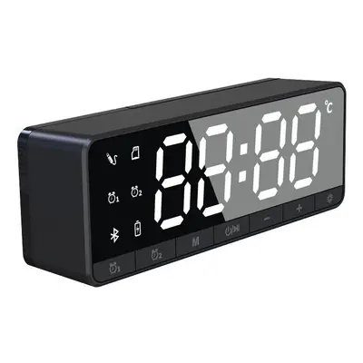 (Black) Bluetooth Speaker Portable Wireless Speaker LED Alarm Clock Mini Stereo Bass TF Card FM 