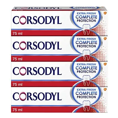 Corsodyl Complete Protection Toothpaste, Extra Fresh, Gum care, Fluoride Toothpaste, 4x75ml