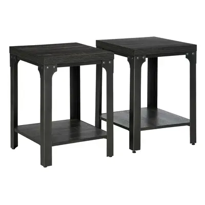 HOMCOM Industrial Two-Piece Side Tables, 2-Tier Living Room Tables W/ Storage