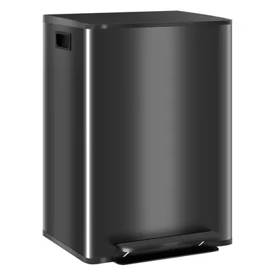 HOMCOM x 30L Double Kitchen Bin, Pedal Bin with Soft-Close Lid, Black