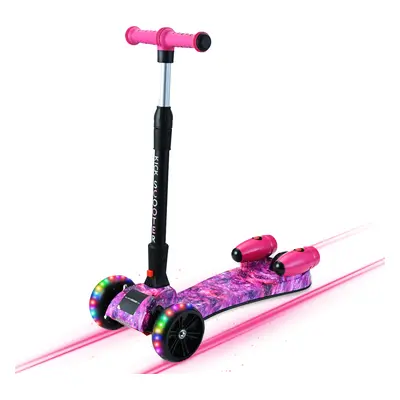 (Galaxy Pink) Wheel Kids Scooter Height Adjustable Bluetooth & Water Spray Light Up Flashing Whe