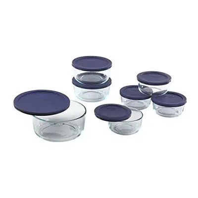 Pyrex Simply Store 14-Piece Round Glass Food Storage Set, Blue