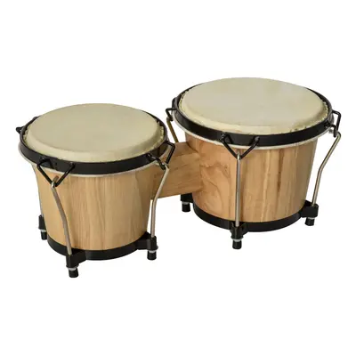 HOMCOM Wooden Bongo Drum Set w/ Sheepskin Drum Head Î¦7.75" & Î¦7" Tuning Wrench