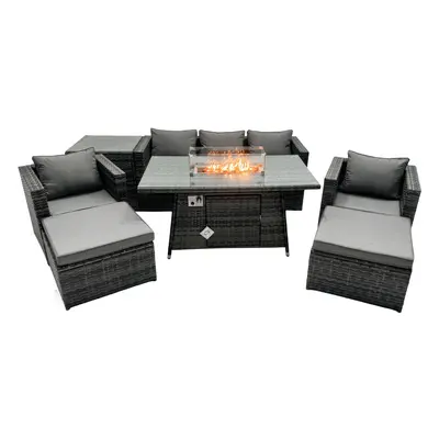 Fimous Rattan Garden Furniture Firepit Dining Set Seater Lounge Sofa Table Set with Side table b