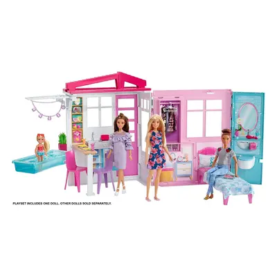 Barbie Folding Furnished House with Kitchen, Pool, Bedroom and Sink