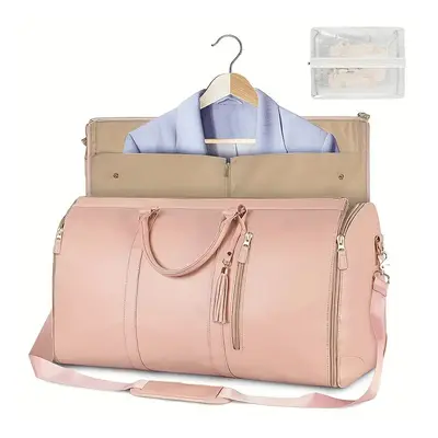 (Pink) In Hanging Suitcase Convertible Carry On Leather Garment Bag For Travel