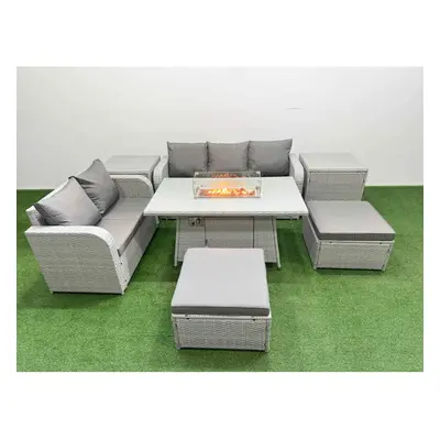 Fimous Seater PE Rattan Wicker Garden Furniture Patio Conservatory Sofa Set with Firepit Dining 