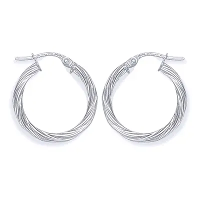 Jewelco London Ladies 9ct White Gold Rock Candy Twisted Hoop Earrings - 19mm - ERNR02817