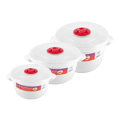 Pack of Microwave Heating Food Cooking Pot Container with Ventilated Lid 1.5L, 2L & 3L