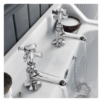 Edwardian Hot & Cold Twin Basin Taps Chrome