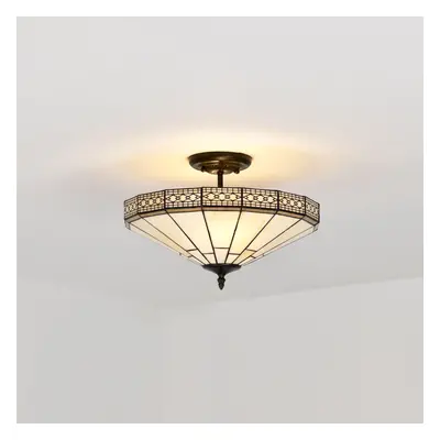 (Mission Style) BELOFAY Tiffany Ceiling Light Semi Flush Stained Glass Art Deco Handmade Uplight