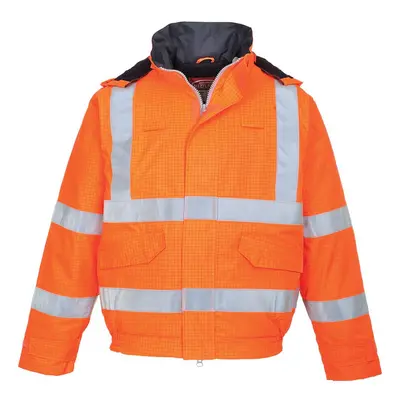 (M, Orange) Portwest Mens Hi-Vis Bizflame Rain Anti-Static Safety Bomber Jacket