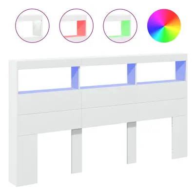 vidaXL Headboard Cabinet with LED Bedroom Bed Headboard White 180x17x102 cm