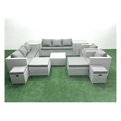 Fimous Garden Outdoor Furniture Set Seater Rattan Sofa Set with Footstools Side Tables Light Gre