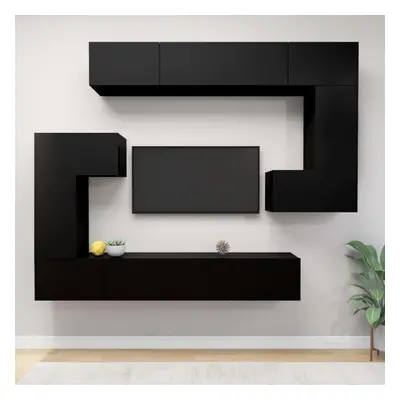 vidaXL TV Cabinet Set Piece Black Chipboard Home Furniture TV Stand Cabinet