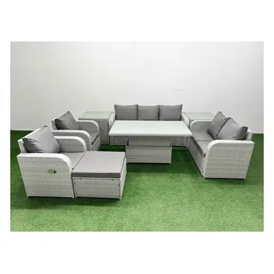 Fimous PE Rattan Garden Furniture Set Adjustable Lifting Dining or Coffee Table Big Footstool Si