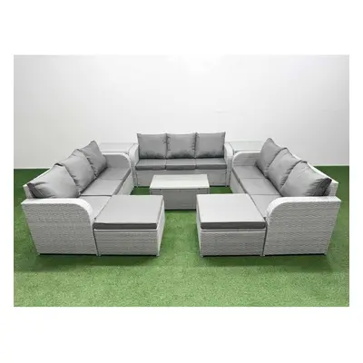 Fimous PE Rattan Lounge Sofa Set Seater Outdoor Garden Furniture Set with Rectangular Coffee Tab