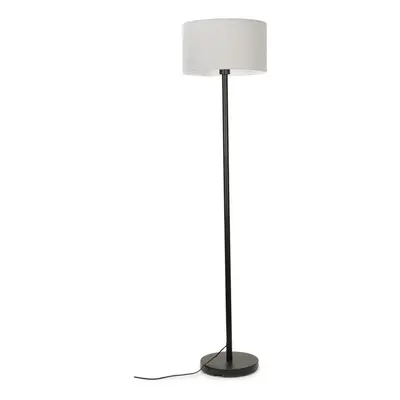 Modern Standard Floor Lamp in a Black Metal Finish with a Grey Drum Shade