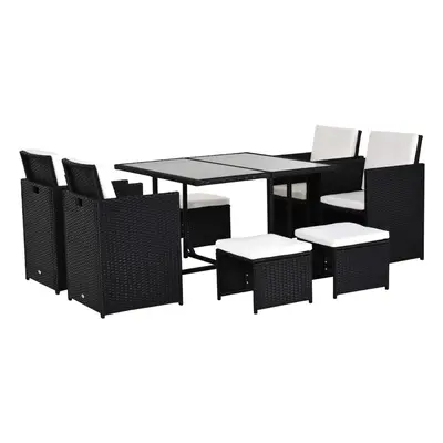 Outsunny Seater Cube Rattan Dining Set with Cushions Glass Top Table Black