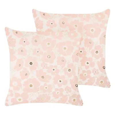 Set of Cushions Floral Pattern TRITELEIA Velvet x cm Pink