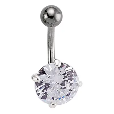 Jewelco London Sterling Silver Solitaire Round Cubic Zirconia with Stainless Steel Belly Bar & B