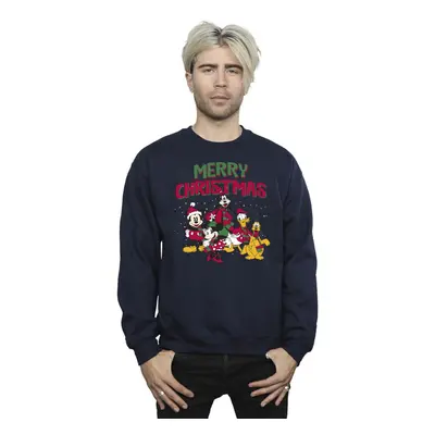 (M, Navy Blue) Disney Mens Mickey Mouse Merry Christmas Characters Sweatshirt