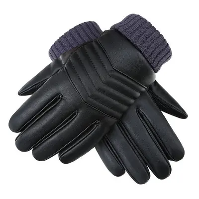 (Black Purple) Thickened Tough Screenn PU Gloves Riding Racing Skiing Fishing Motorcycle Mountai