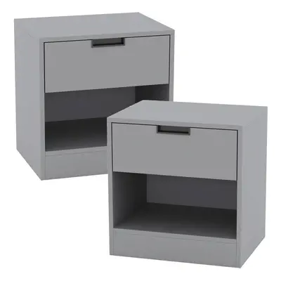 (Grey, 2) Drawer Bedside Table Nightstand Shelf Cabinet Storage Unit Bedroom Furniture 1/2 Pcs