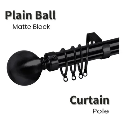 (160 x cm (63'-118' in), Mat Black- Plain Ball) Extendable Curtain Poles Brackets Finials Fittin