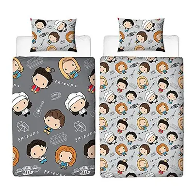 Friends TV Show Single Duvet Cover - Chibi Design - Officially Licensed Reversible Bedding set w