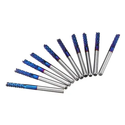 10pcs 3.175mm Blue NACO Coated PCB Bits Carbide Engraving Milling Cutter For CNC Tool Rotary Bur