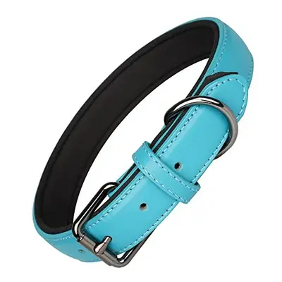 OFHome Leather Dog Collar for Medium Large Dogs, Soft Padded Leather Dog Collar with D Ring, Cla