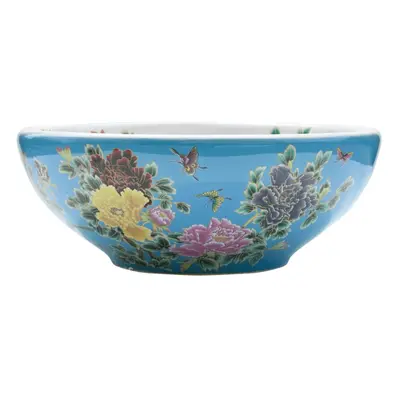 (blue and yellow) vidaXL Countertop Basin Bathroom Sink Wash Basin Vessel Sink Round Ceramic