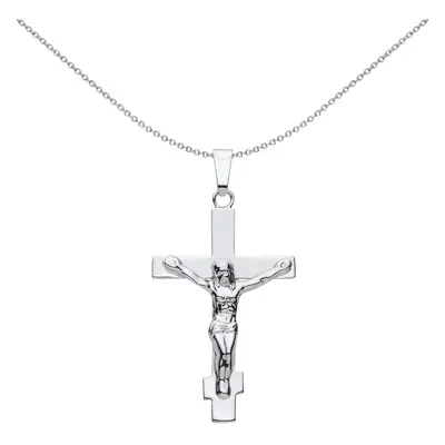 Jewelco London Unisex Rhodium Plated Sterling Silver Flat Orthodox Crucifix Cross Pendant Neckla