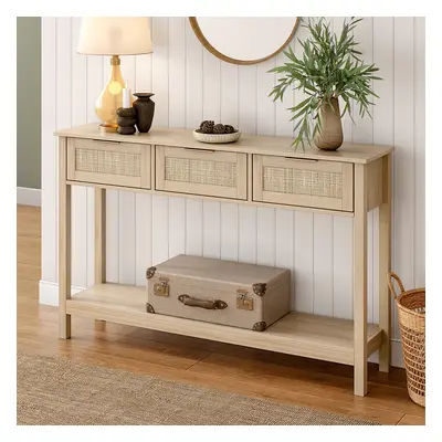 3 Drawer Rustic Wooden Console Table with Bottom Shelf