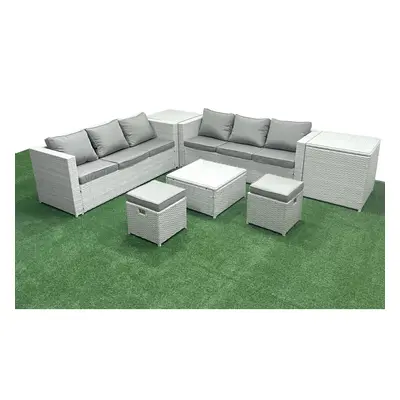 Fimous Rattan Garden Outdoor Furniture Set Seater Rattan Garden Sofa Set with Small Footstool Si