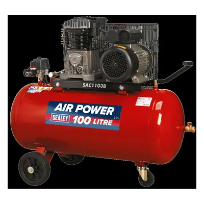 Air Compressor 100L Belt Drive 3hp with Cast Cylinders & Wheels