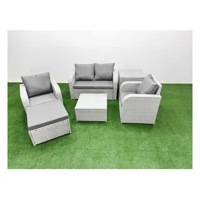 Fimous Light Grey PE Wicker Rattan Garden Furniture Set Sofa Set Reclining Adjustable Chair Squa