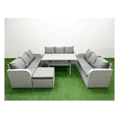 Fimous PE Rattan Lounge Sofa Set Seater Outdoor Garden Furniture Set with Rectangular Dining Tab